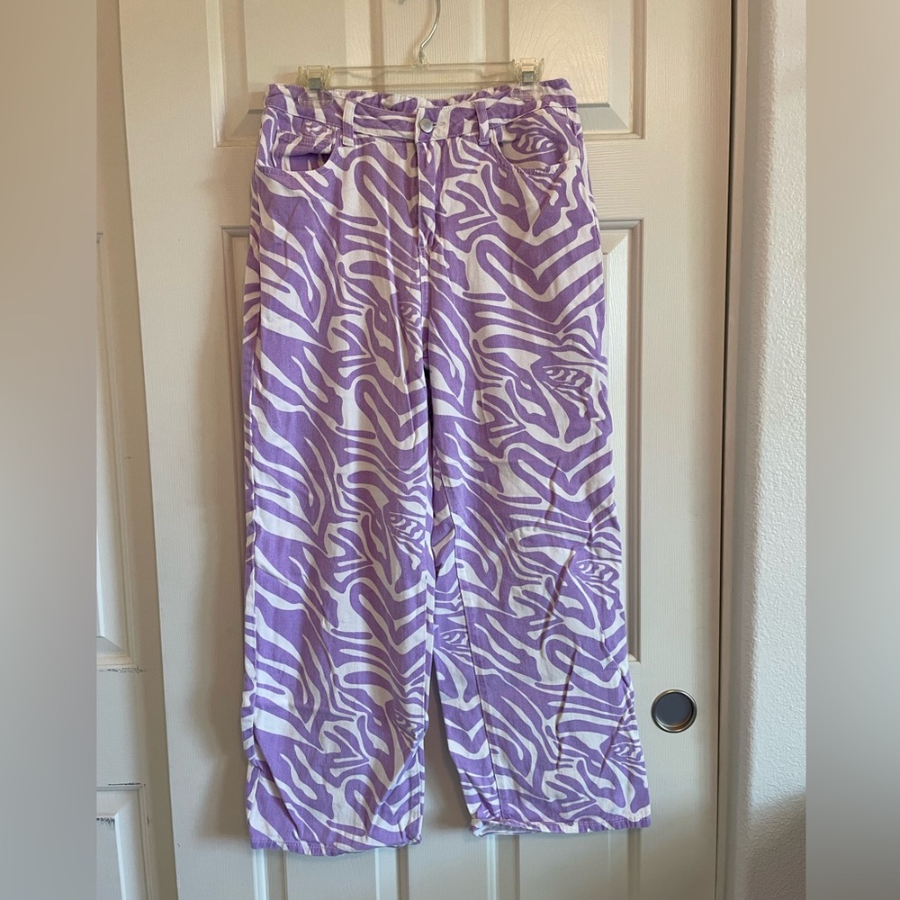 womens straight leg fun patterned jeans - L